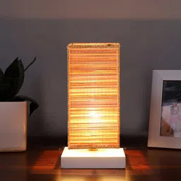 Devansh White & Beige Textured Bamboo Table Lamp image 3