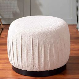 nestroots Ruffled Fabric Pouffe In Beige Colour-picture-46