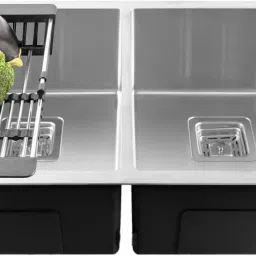 32x18x10 Inch Double Bowl Premium Handmade Kitchen Sink Matte Finish FS-022 Vessel Sink-image-72