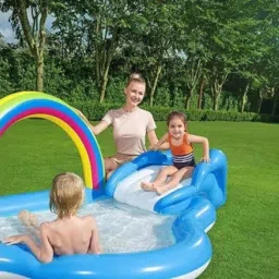 Playcenter (IND*87) Rainbow&Pool 257X145X91 With Free Electric Pump Inflatable Swimming Pool-13