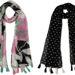 Printed, Floral Print, Polka Print Chiffon Women Multicolor Scarf, Stole, Fancy Scarf-image-36