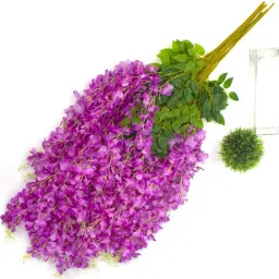 well art gallery Artificial Silk Wisteria Vine For Haldi, Puja, Wedding & Festival, Event Decor Maroon Westeria Artificial Flower image 3
