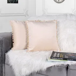 STITCHNEST Beige 2 Pieces Velvet Square Cushion Covers-image-92