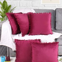 STITCHNEST Maroon 5 Pieces Velvet Square Cushion Covers-image-30