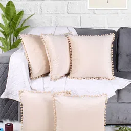 STITCHNEST Beige 5 Pieces Velvet Square Cushion Covers-12