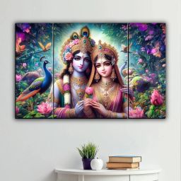 Set Of 3 Radha Krishna Wall Paintings For Living Room Gift Items Digital Reprint 12 inch x 18 inch Painting-image-104