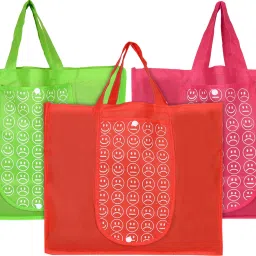 Shopping Grocery Bags Foldable, Washable Grocery Tote Bag with One Small Pocket, Eco-Friendly Purse Bag Fits in Pocket Waterproof & Lightweight (Set Of 3,Green & Pink & Red) Pack of 3 Grocery Bags-5