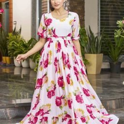Floral Print Georgette Stitched Flared/A-line Gown-image-47
