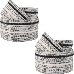 Cotton (Set of 6) Aesthetic Foldable Rope Basket for Storage | GM-29-GRY | Grey + White Storage Basket-14