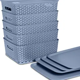 Plastic Premium Elite Baskets Medium with 5 Lids - Daiso Grey Storage Basket-picture-30