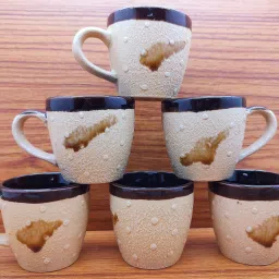 Pack of 6 Ceramic Small Coffee Cup & Tea/Mug U Shape Beautiful & Stylist 90ML (Cream & Brown)-image-56