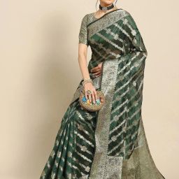 Floral Print Bollywood Net, Organza Saree-image-18