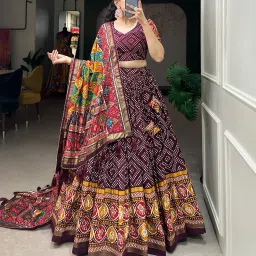 Floral Print Semi Stitched Lehenga Choli-image-55
