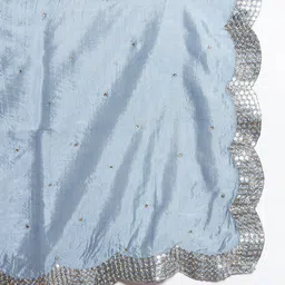 Clora Creation Grey & Silver-Toned Embroidered Dupatta With Sequinned image 3