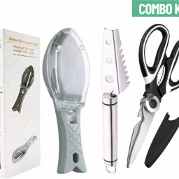 3-in-1 Fish Cleaning Tools | Plastic& Steel Fish Scale Remover Scraper & Scissor Fish Scaler-image-78