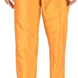 Women Regular Fit Yellow Silk Blend Trousers-image-2