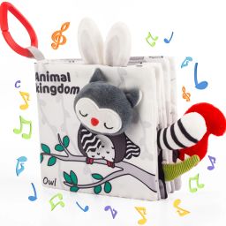 Black and White Baby Cloth Book with Squeaky Toy Sensory Book Gift for Babies-11