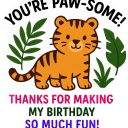 Jungle Theme ThankYou Cards (tiger)– Party Favor Set(25)(return gift) Greeting Card-63