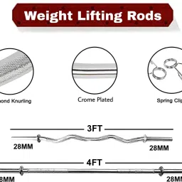 ymd 10 kg Steel Plates 2.5KGX4Pc 3FT Curl & 4FT STRT 28mm Rods, Solid Rods & Clamps Home Gym Combo image 5