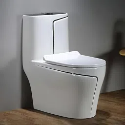 Ceramic P-TRAP Shining white commode with Black Finishing Line and Round Flush Western Commode-7