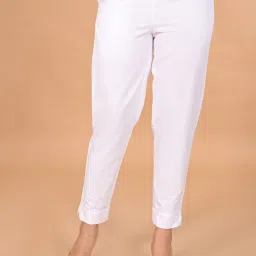 Women Regular Fit White Pure Cotton Trousers-image-76