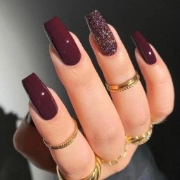 nails artificial nail fake designer press on extension with design glue Glitter Maroon-image-50