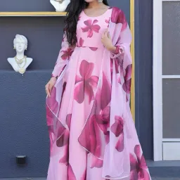 Printed Georgette, Crepe Stitched Anarkali Gown-image-2