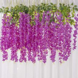 Artificial Silk Wisteria (L-Purple, Longest 111 cm) Decoration Items for Home Maroon Westeria Artificial Flower-9