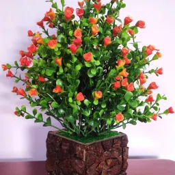 Multicolor flower Plant with Stylish Coconut Brown Pot Wild Artificial Plant with Pot-image-3
