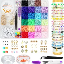 6000Pcs Clay Beads for Bracelet Making 24 Color Flat Polymer Beads Letter Beads-21
