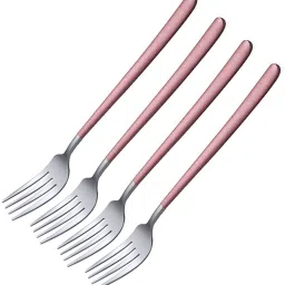 Stainless Steel Forks Cutlery Set for Home, Kitchen & Restaurant (Pink, 4 Pcs) Stainless Steel Dinner Fork Set-24