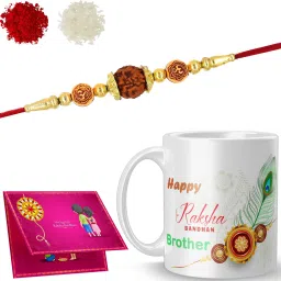 Designer Shree-Dora14-MM61_Rudra_S1 Gold Finish Rakhi, Chawal Roli Pack, Greeting Card, Mug Set-15