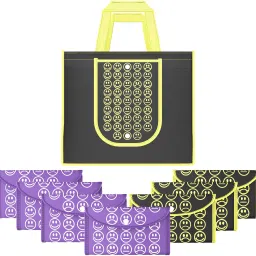 Pack of 8 Smile Foldable Grocery/Shopping Bags For Women | Black Yellow & Purple Pack of 8 Grocery Bags-image-20