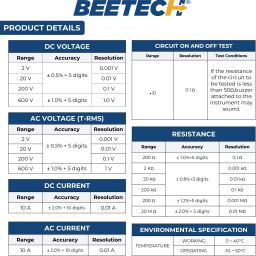 hty BEEETECH B-510 3 ½ Digital Smart True RMS AC/DC Current & Voltage Digital Multimeter image 4