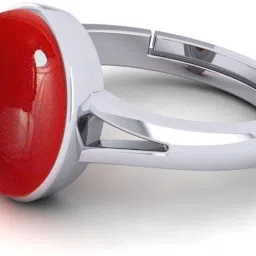 9.25 Ratti Red Coral Moonga Silver Plated ring metal for men and women Silver Coral Rhodium Plated Ring-image-44
