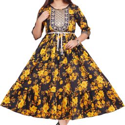 Floral Print Cotton Blend Stitched Anarkali Gown-image-97