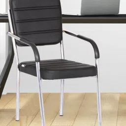 Acton Black With Arms | Heavy Duty Frame| Study Chair | Leatherette Office Visitor Chair-image-8