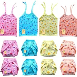 Baby jhabla 4Pcs+Nappy 8Pcs,Hosiery Soft Cloth Material, 0-6 Months (Multicolor)-34