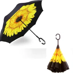 Sunflower Upside Down Umbrella with C-shape Handle Umbrella-picture-0