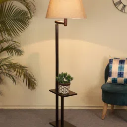 tu casa Henry Off White Handloom Fabric Shade Shelf Floor Lamp With Mango wood Base-picture-7