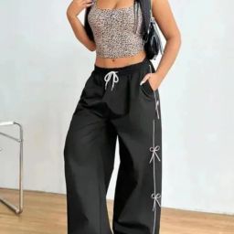 Women Straight Fit Black Polyester Trousers-image-71