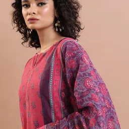 Vishudh Magenta & Blue Floral Printed Regular Kurta With Palazzos & Dupatta image 3