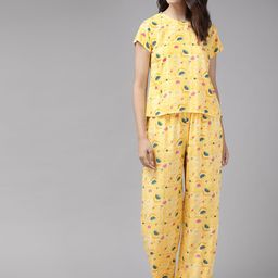 YASH GALLERY Women Yellow & Red Printed Pyjamas Set-51