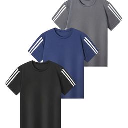 Knit Vey Boys Pack of 3 Striped Round Neck T-shirts-image-4