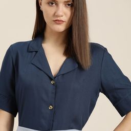 her by invictus Women Navy Blue Solid Casual Shirt-13