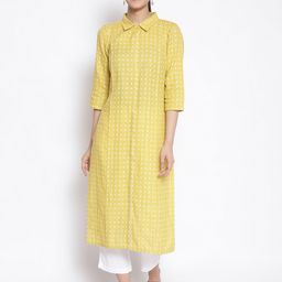 AURELIA Women Yellow & White Geometric Printed Kurta-image-18