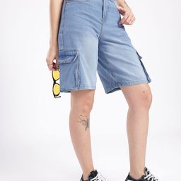 glitchez Women Faded Relaxed High-Rise Denim Shorts-image-94