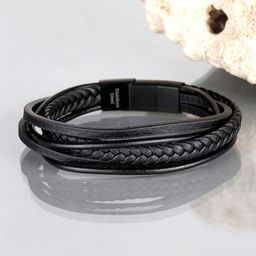 Yellow Chimes Men Black Leather Wraparound Bracelet-33