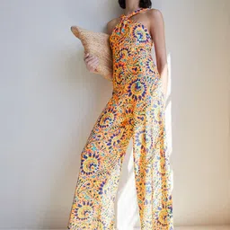 WAREHOUSE Abstract Print Halter Neck Basic Jumpsuit-picture-22