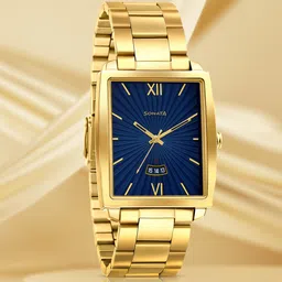 Sonata Men Blue & Gold-Toned Analogue Watch 7143YM01-image-9